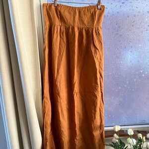 Strapless tangerine linen dress